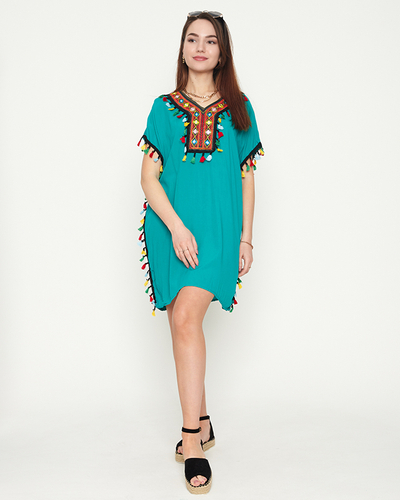 Women's green summer beach tunic with fringes - Clothing
