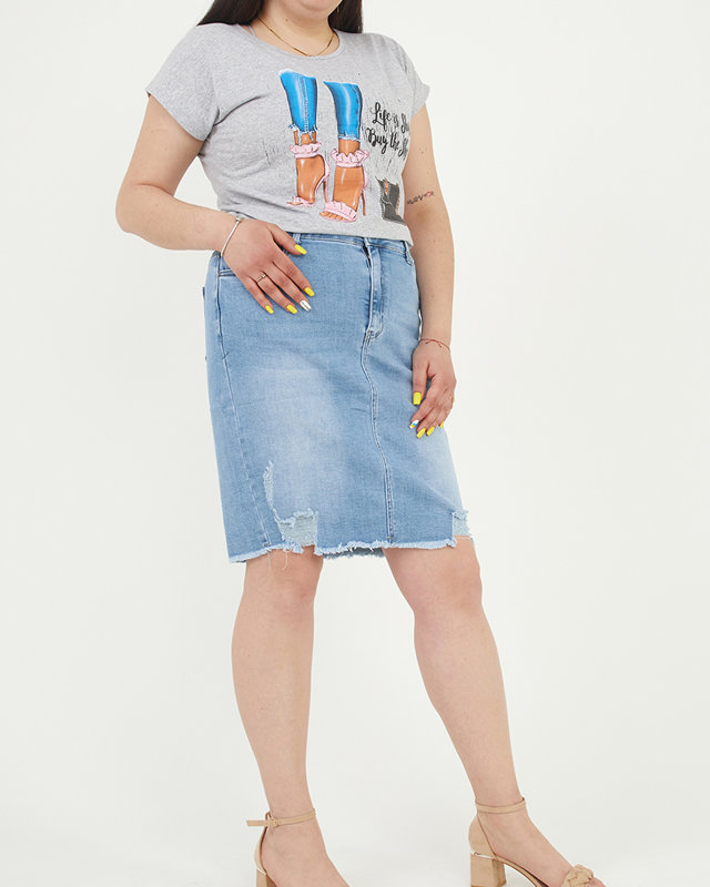 Pelēks sieviešu t-krekls ar PLUS SIZE apdruku - Apģērbs