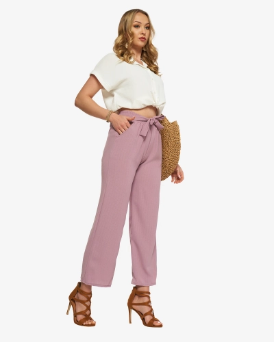 Purple women's wide fabric pants - Clothing