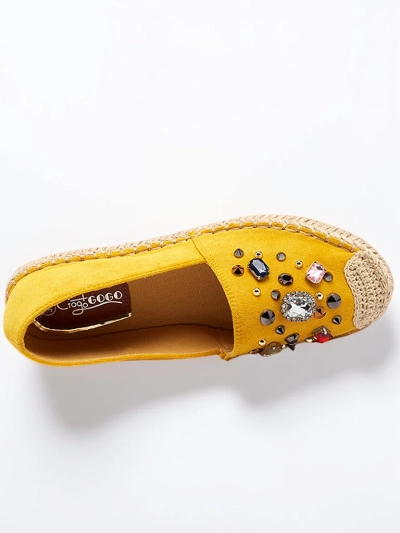 Yellow women's eco-suede espadrilles with cubic zirconias Mediros - Footwear
