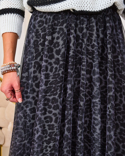 Royalfashion Melni sieviešu divslāņu svārki ar modernu apdruku