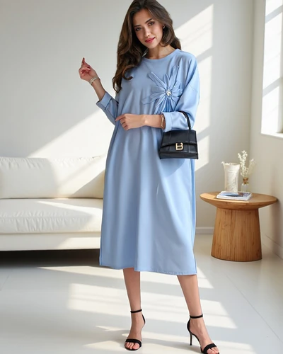Royalfashion Women's midi dress, oversized fabric with a flower