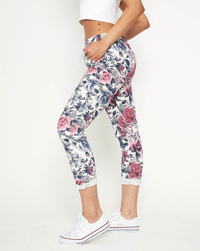 Women's white pants with maroon flowers - Clothing