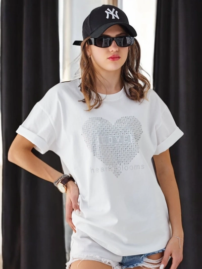 Royalfashion Women's Cotton T-Shirt LOVE with Rhinestones