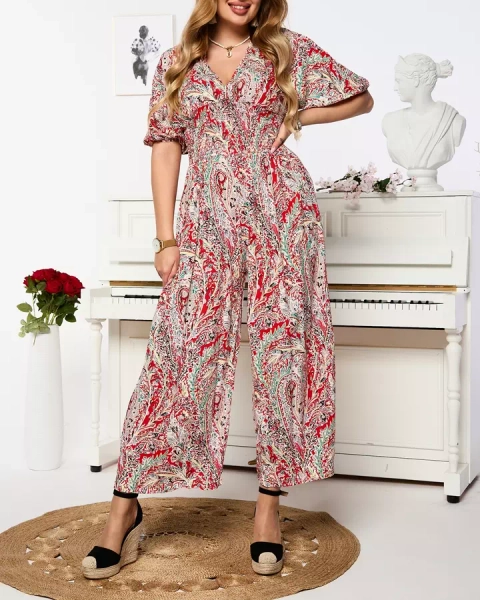 Women's patterned jumpsuit in red - Clothing