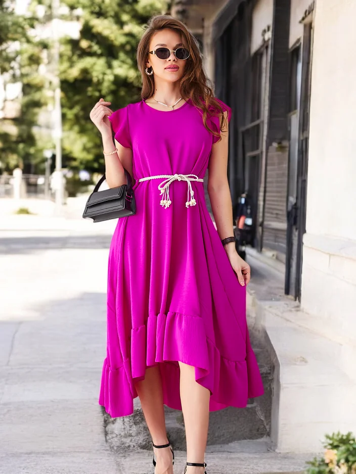 Женское миди-платье Royalfashion с рюшами и короткими рукавами