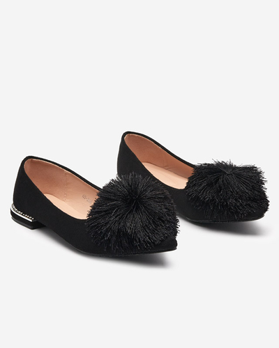 Black women's ballerinas with a pompom and cubic zirconias Hesimi - Footwear