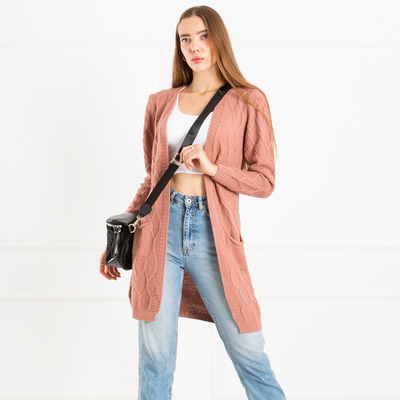 Pink Women's Tied Cardigan with Pockets - Clothing