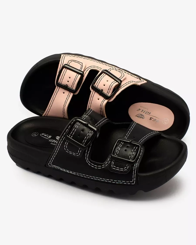 Royalfashion Black women's flip-flops with buckles Kallov