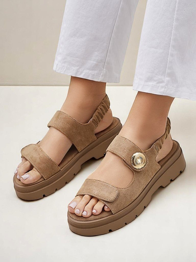 Sandale de damă Royalfashion Callisto maro piele ecologică platformă