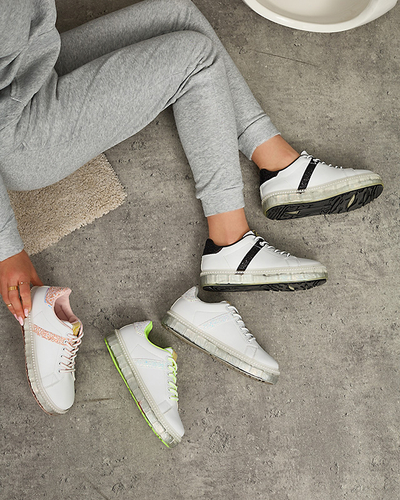 Women's sports shoes in white with black inserts Asxa- Footwear