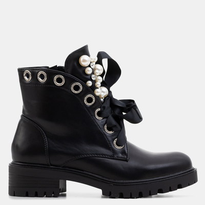 Melni sieviešu zābaki ar pērlēm Dwin- Footwear