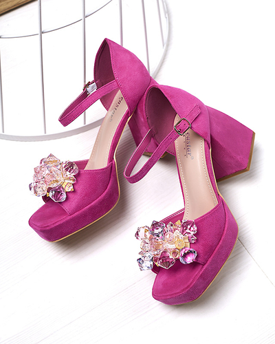Fuchsia women's chunky post sandals with crystals Celidi - Footwear