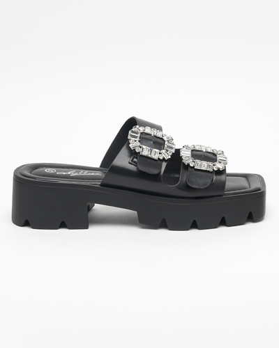 Ladies' black slippers with zircon ornaments Sadoh - Footwear