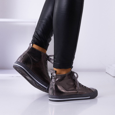 OUTLET Высокие мерцающие женские кроссовки графитового цвета Interiaq - Обувь