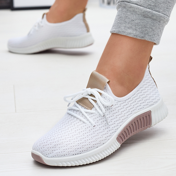 Balti sieviešu sporta apavi ar brūniem ielaidumiem Kedeti - Apavi