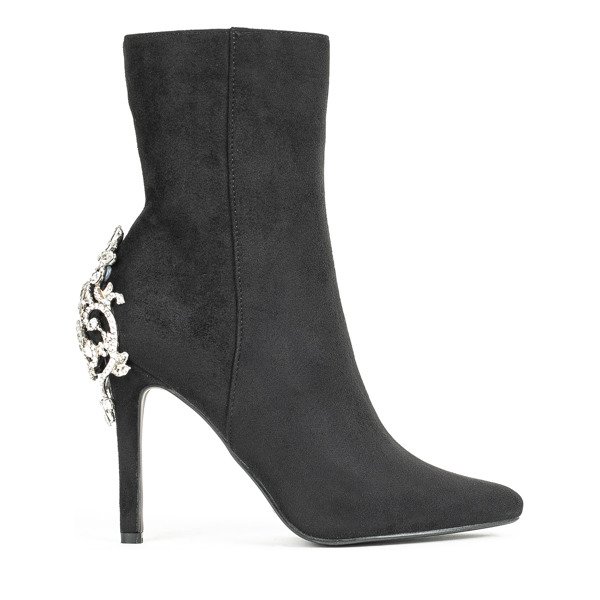 Black ankle boots with Tiffanie decoration - Footwear
