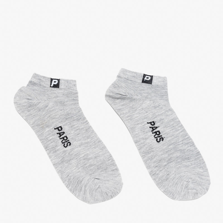 Gray men's cotton short socks with black inscriptions - Underwear