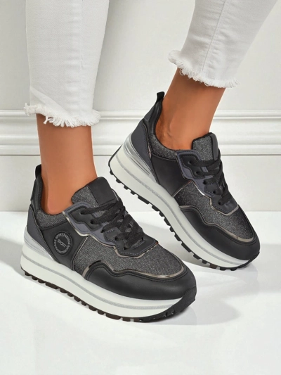 Damskie sneakersy Callista Nero na platforme 4cm, kozha ekologicheskaia