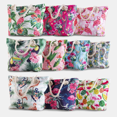 Multicolored beach bag with flamingos - Accessories