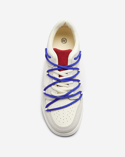 Balti pelēkas sieviešu sporta kedas ar tumši zilām aukliņām Olierinc - Apavi