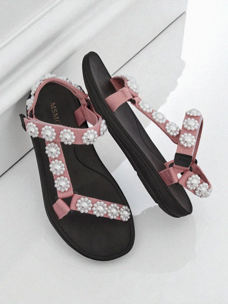 Letitia Royalfashion pink platform sandals - classic pearl studs