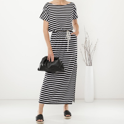 Black women's maxi dress with white stripes - Clothing