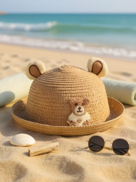 Royalfashion Bērnu saules cepure ar lācīša aplikāciju