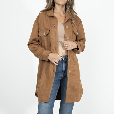 Women's brown eco-suede oversize shirt jacket - Clothing