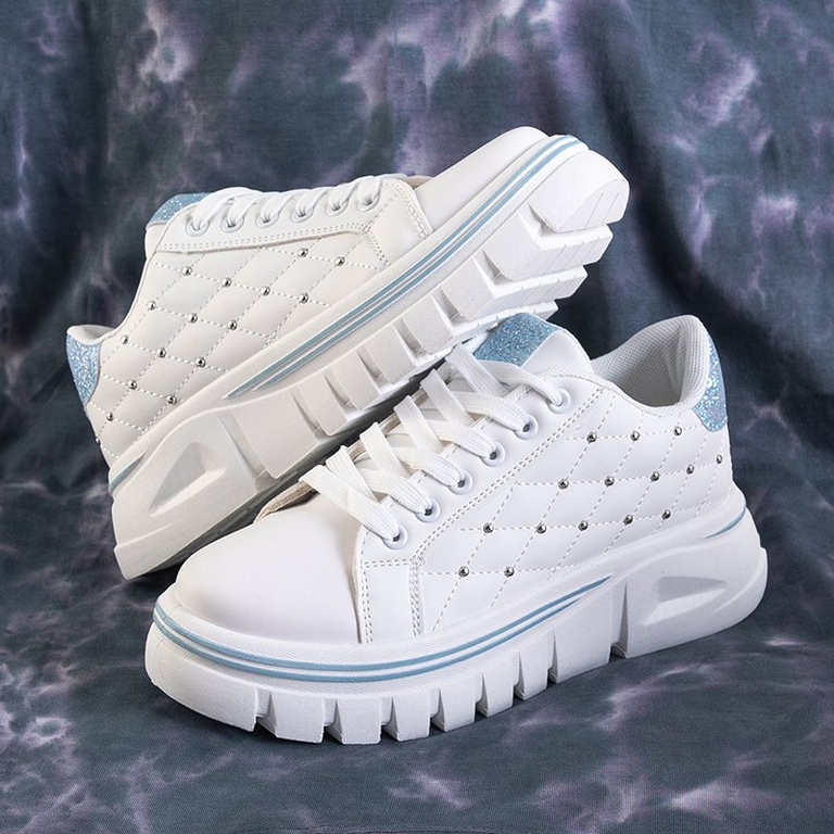 White women's sneakers with a blue glitter insert Yemen - Footwear