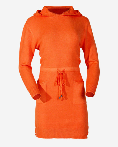 Orange women's sweater tunic with hood - Clothing