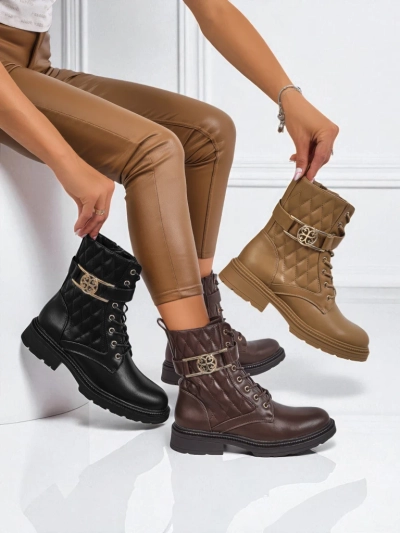 Sable Rose Quilted Faux Leather Ankle Boots