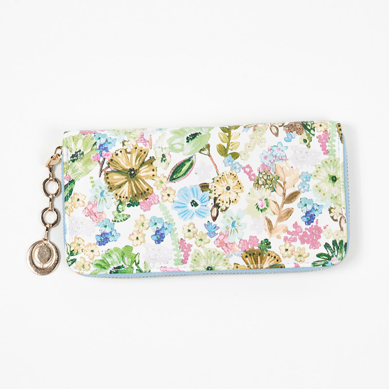 Large white women's floral wallet - Accessories