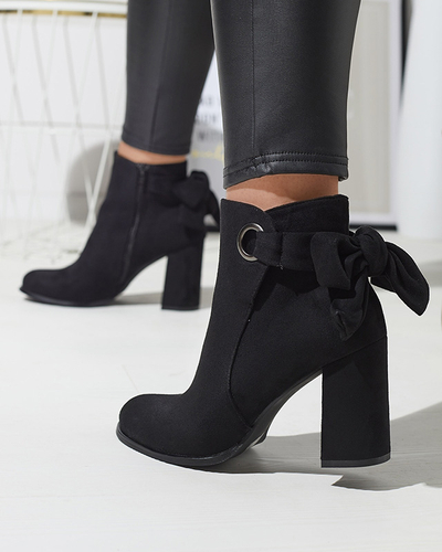 Women's eco-suede boots with bow in black Agarol- Footwear