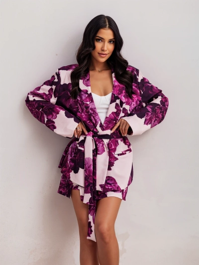 Royalfashion Women's floral set with a tied blazer and shorts