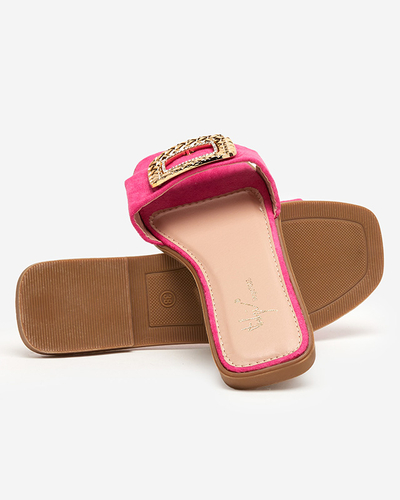 OUTLET Fuchsia women's eco suede slippers with a gold buckle Lozi. Footwear