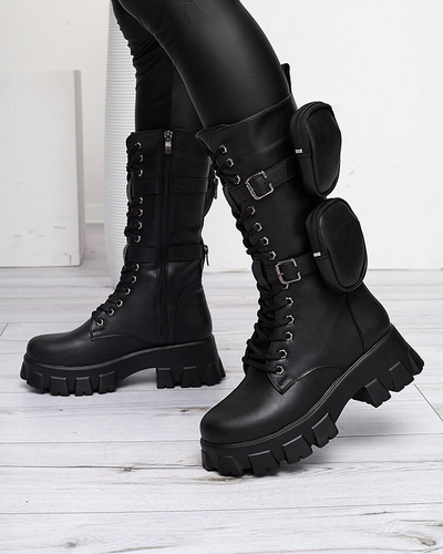 Black worker boots with decorative sachets on the uppers Reggoo- Footwear