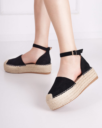 OUTLET Melnas sieviešu sandales a'la espadrilles uz Olikar platformas - Kurpes