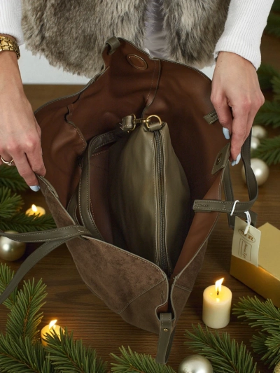 Women's shopper bag eco suede with smaller eco leather included 2in1 Elinea