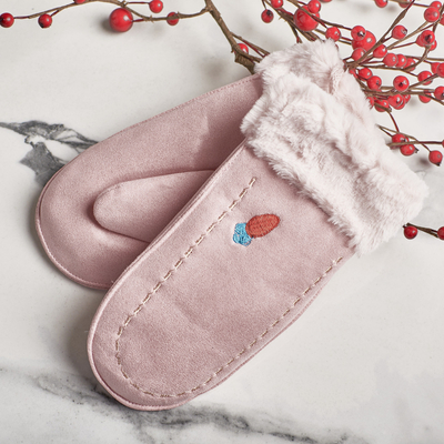 Pink children's gloves with a string and mitts - Gloves
