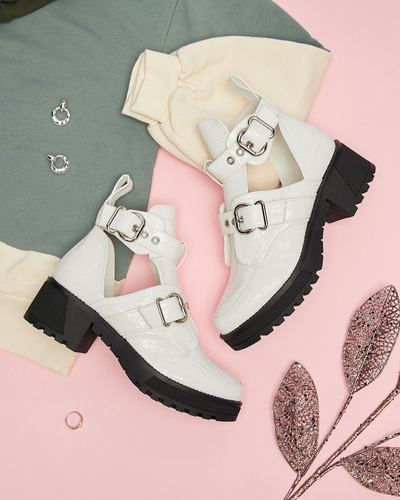 White lacquered women's boots with cutout and embossing Malevib- Footwear