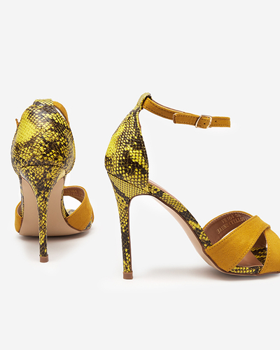 Mustard women's sandals with embossing on a pin Halensi - Footwear
