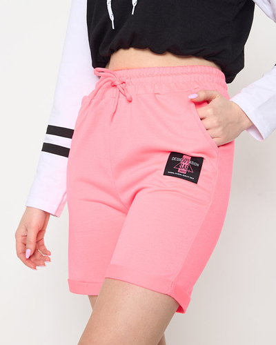 Neon pink women's shorts above the knee - Clothing