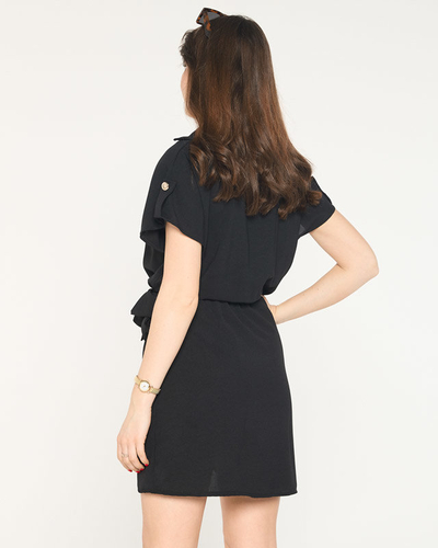 Women's black mini dress with a tie - Clothing