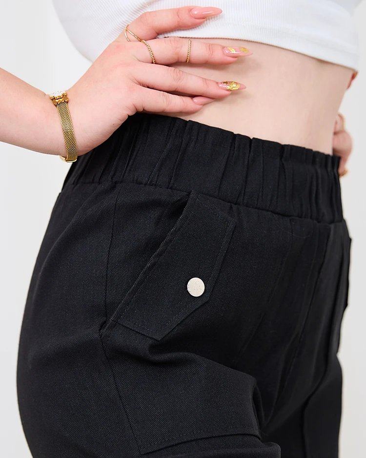 Royalfashion Black women's straight fabric pants