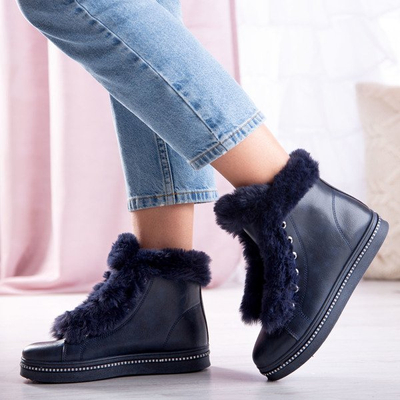 Granatowe botki na platformie z futerkiem Salyssa - Obuwie