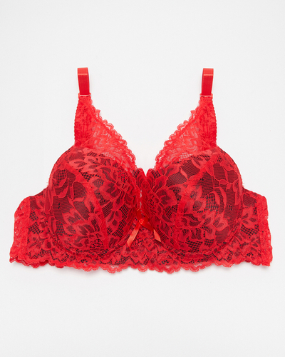 Black women's bra with red lace - Underwear