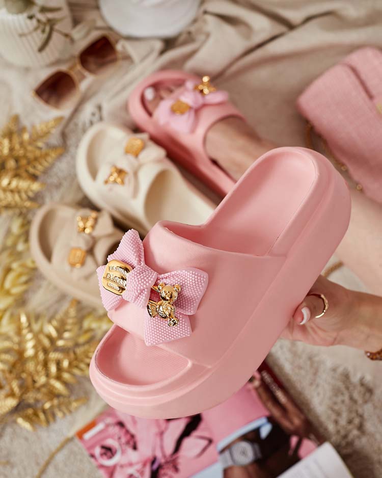 Royalfashion Women's rubber flip-flops with decorative bow Nilm