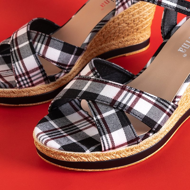 Women's black checkered wedge sandals Luqio - Shoes