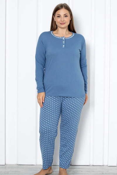 Royalfashion sieviešu kokvilnas 2 daļu polka dot pidžamas PLUS SIZE